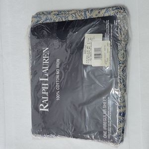 NWOT  Ralph Lauren  Landing Paisley  Blue Quenn Flat sheet